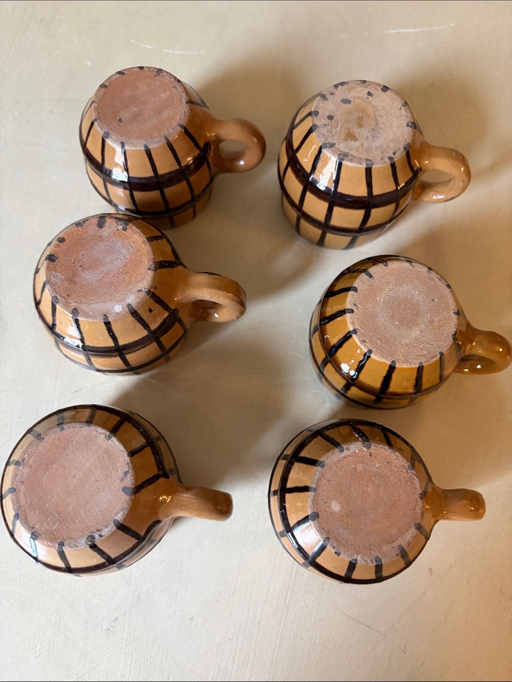 Barrel-Style Ceramic Espresso Mugs in Tan with Dark Brown Accents (Set of 6) EUC - Picture 6 of 6